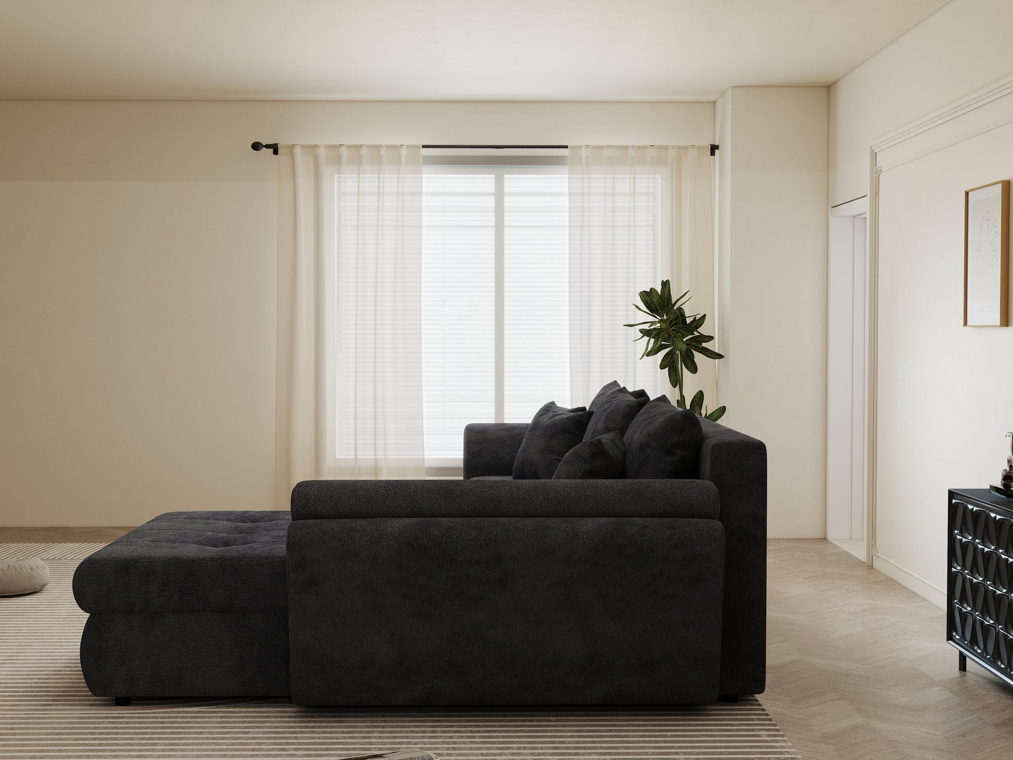 Colțar extensibil dumonde cu ladă de depozitare si sezut confortabil din spuma high-density, Loana Vibe Gri antracit II 270x185 cm