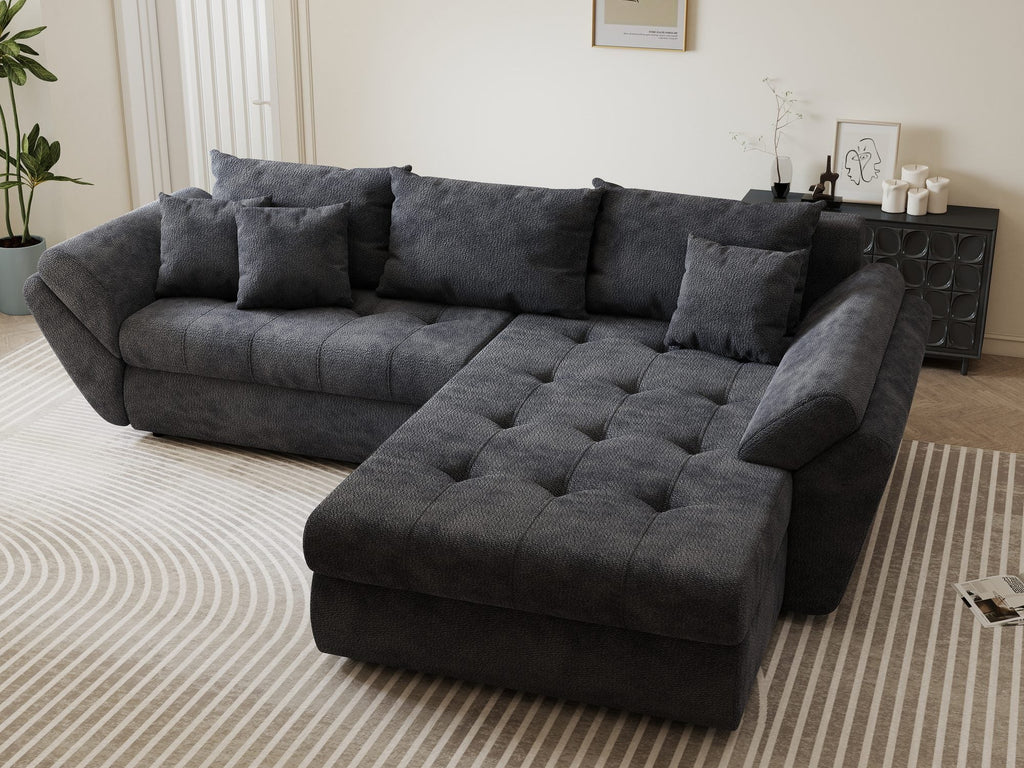 Colțar extensibil dumonde cu ladă de depozitare si sezut confortabil din spuma high-density, Loana Vibe Gri antracit II 270x185 cm