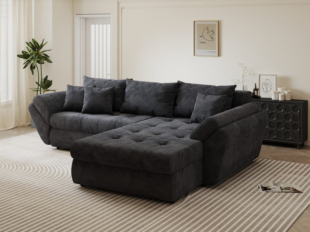Colțar extensibil dumonde cu ladă de depozitare si sezut confortabil din spuma high-density, Loana Vibe Gri antracit II 270x185 cm