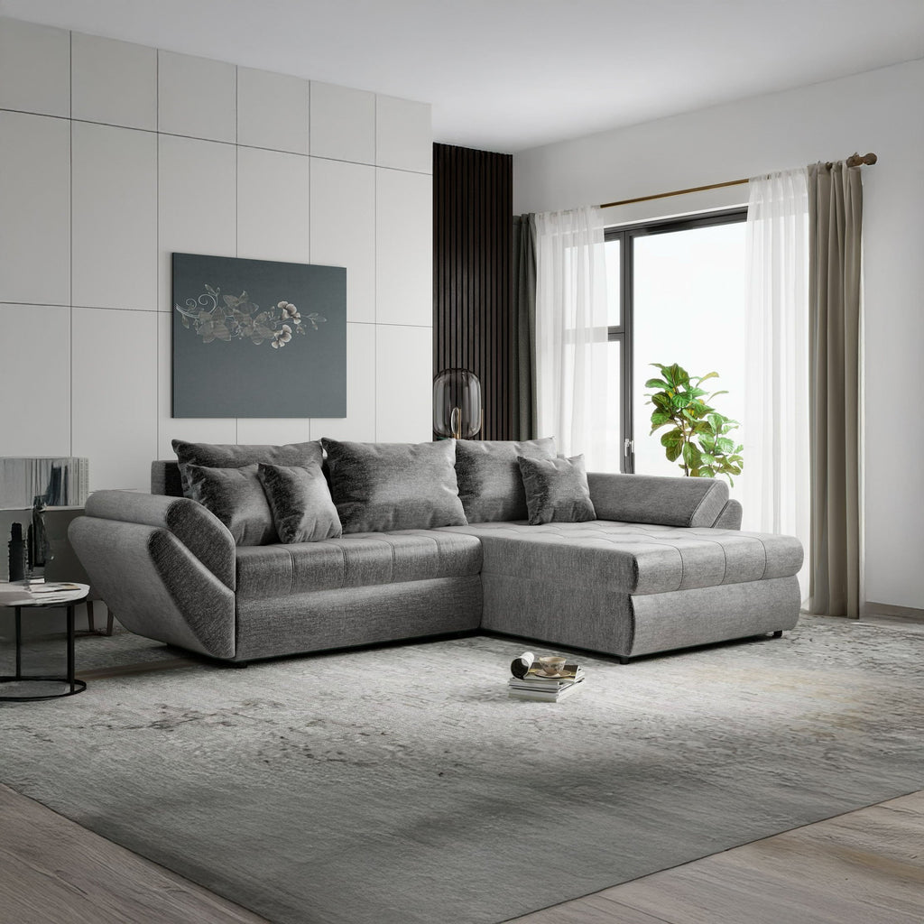 Colțar extensibil dumonde cu ladă de depozitare si sezut confortabil din spuma high-density, Loana Monolith Gri II 270x185 cm