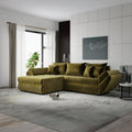 Colțar extensibil dumonde cu ladă de depozitare si sezut confortabil din spuma high-density, Loana Monolith Verde olive 270x185 cm