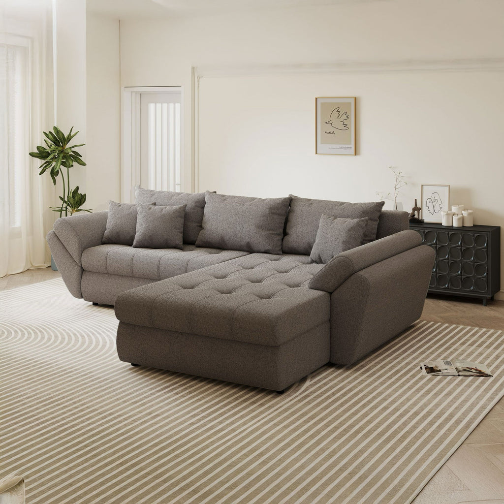 Colțar extensibil dumonde cu ladă de depozitare si sezut confortabil din spuma high-density, Loana Monte Gri II 270x185 cm
