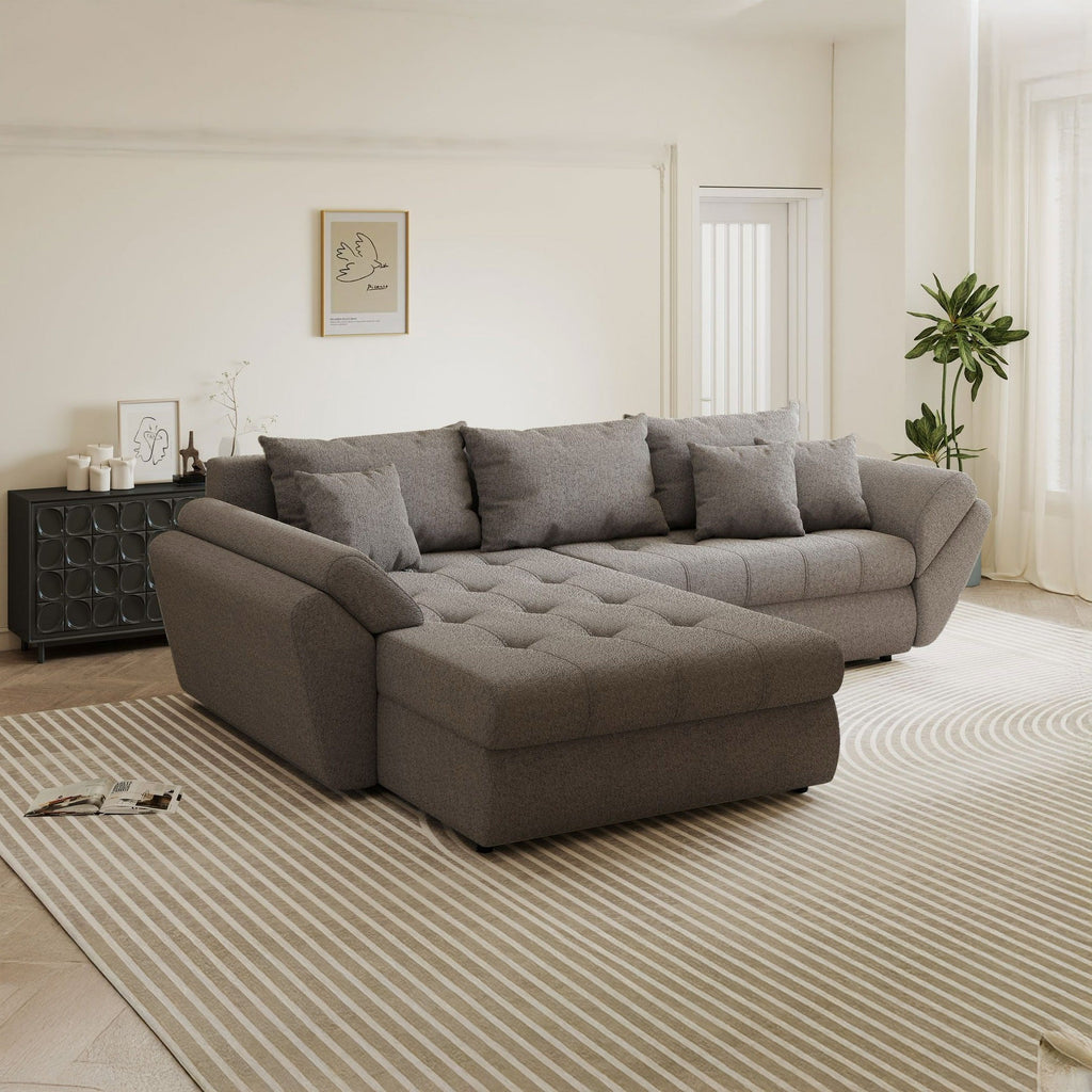 Colțar extensibil dumonde cu ladă de depozitare si sezut confortabil din spuma high-density, Loana Monte Gri 270x185 cm