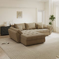 Colțar extensibil dumonde cu ladă de depozitare si sezut confortabil din spuma high-density, Loana Quelle Bej 270x185 cm