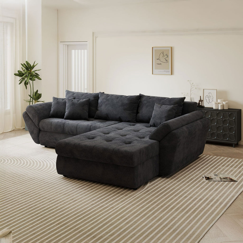 Colțar extensibil dumonde cu ladă de depozitare si sezut confortabil din spuma high-density, Loana Vibe Gri antracit II 270x185 cm