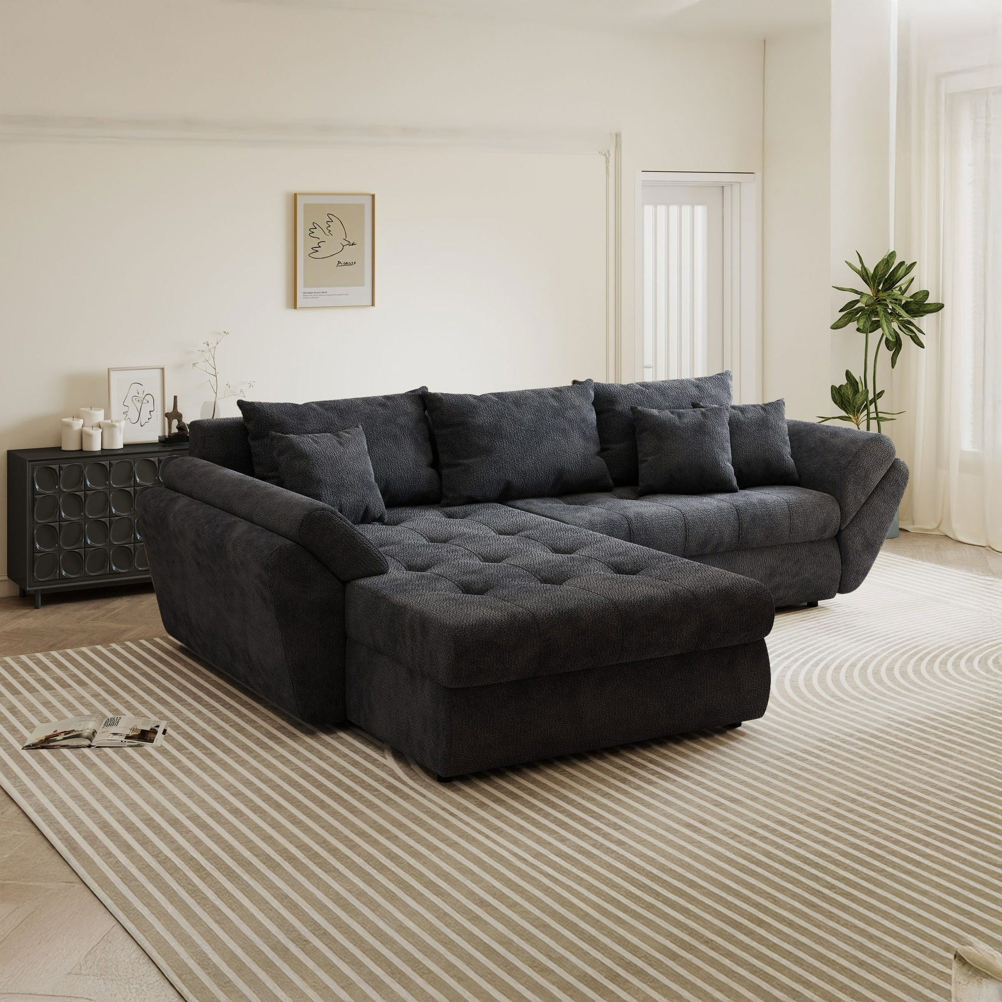 Colțar extensibil dumonde cu ladă de depozitare si sezut confortabil din spuma high-density, Loana Vibe Gri antracit 270x185 cm