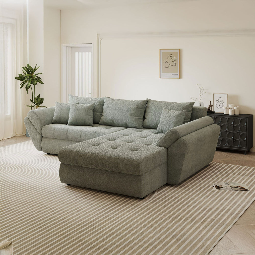 Colțar extensibil dumonde cu ladă de depozitare si sezut confortabil din spuma high-density, Loana Vibe Mint II 270x185 cm