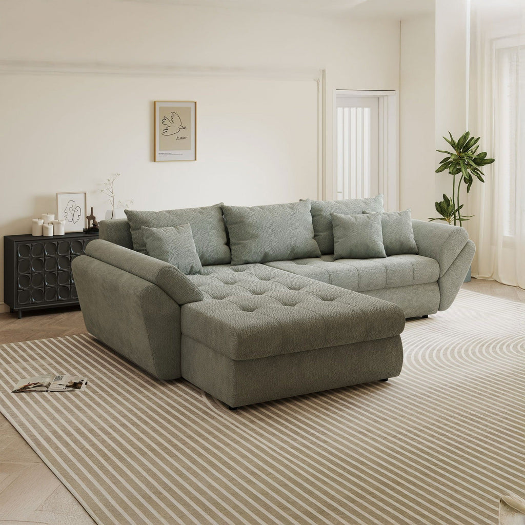Colțar extensibil dumonde cu ladă de depozitare si sezut confortabil din spuma high-density, Loana Vibe Mint 270x185 cm
