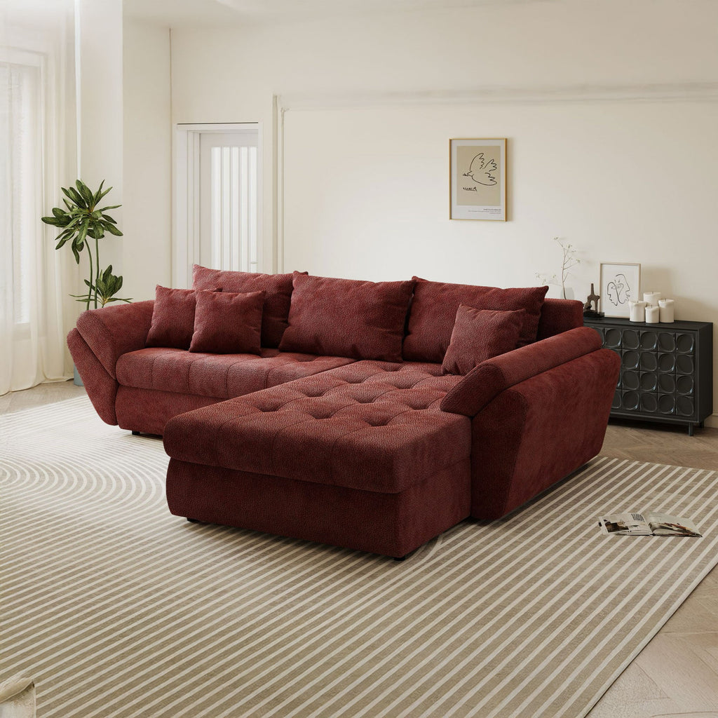 Colțar extensibil dumonde cu ladă de depozitare si sezut confortabil din spuma high-density, Loana Vibe Rosu II 270x185 cm