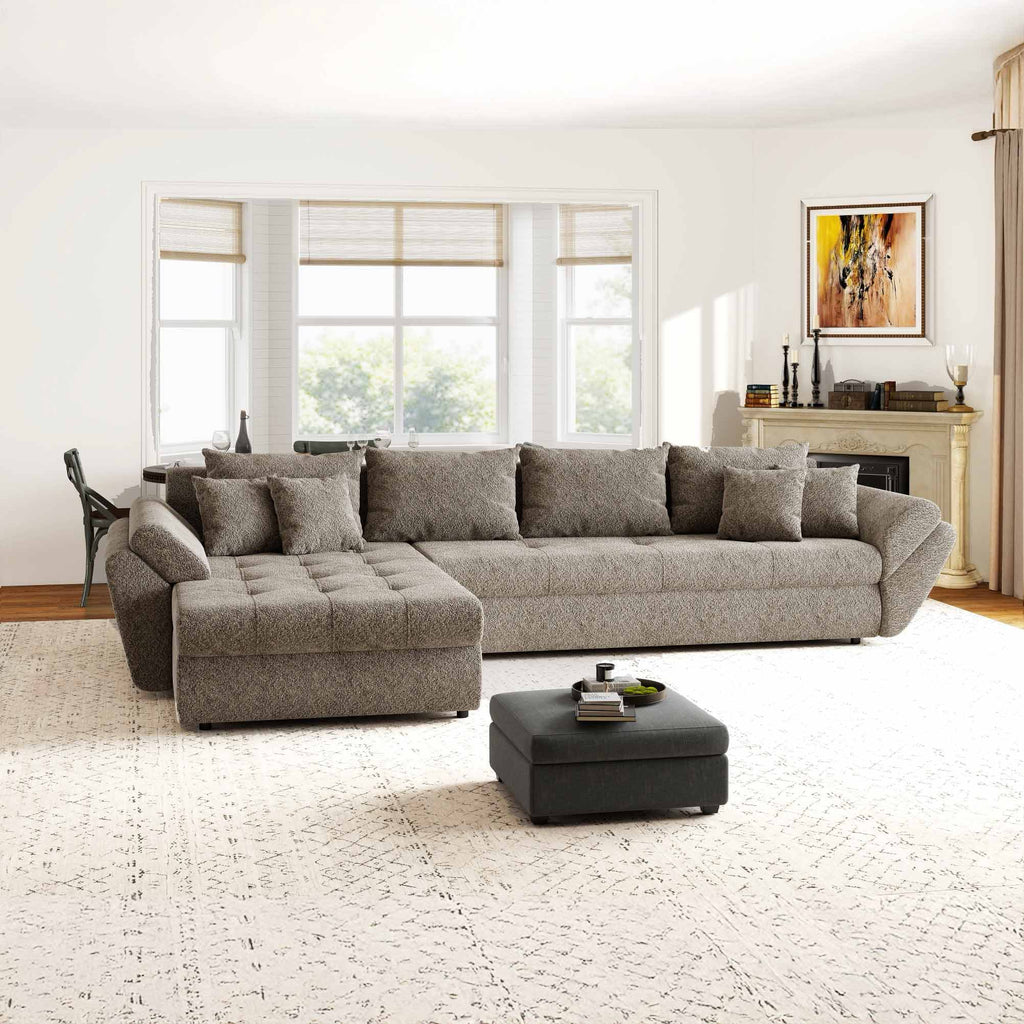 Colțar extensibil dumonde cu ladă de depozitare si sezut confortabil din spuma high-density, Loana XL Arena Maro 335x185 cm