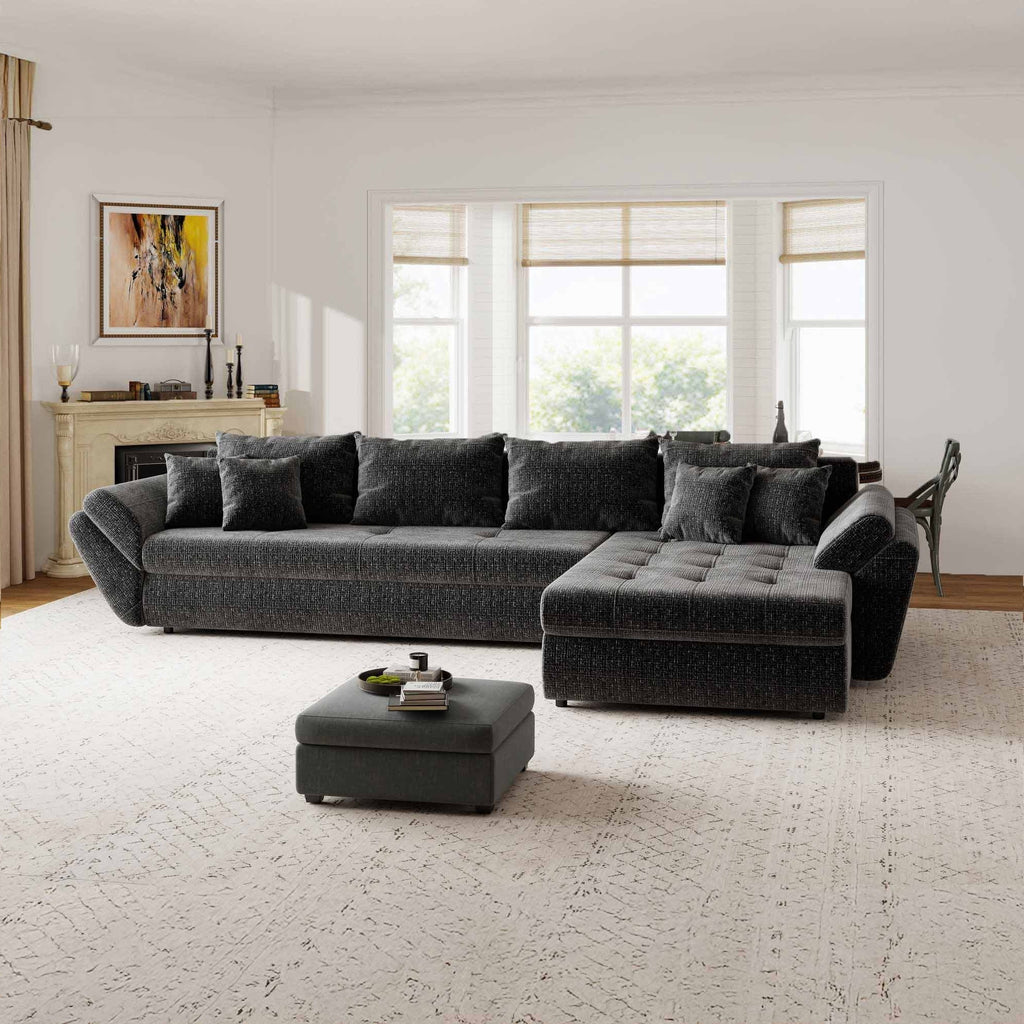 Colțar extensibil dumonde cu ladă de depozitare si sezut confortabil din spuma high-density, Loana XL Cremona Gri Antracit II 335x185 cm