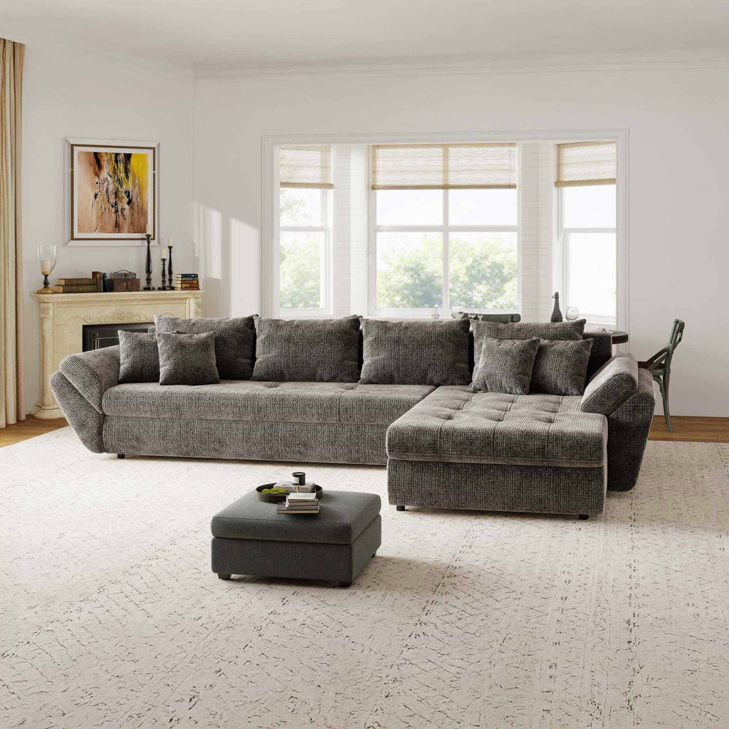 Colțar extensibil dumonde cu ladă de depozitare si sezut confortabil din spuma high-density, Loana XL Cremona Maro-bej II 335x185 cm
