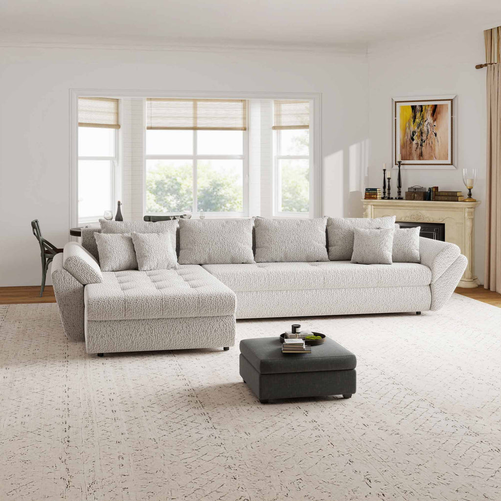 Colțar extensibil dumonde cu ladă de depozitare si sezut confortabil din spuma high-density, Loana XL Jaguar Gri 335x185 cm