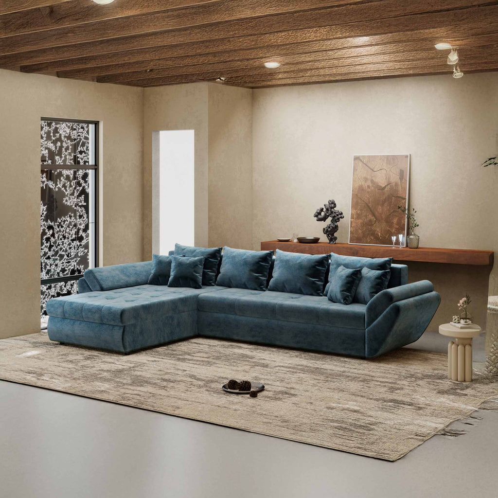 Colțar extensibil dumonde cu ladă de depozitare si sezut confortabil din spuma high-density, Loana XL Monolith Albastru 335x185 cm