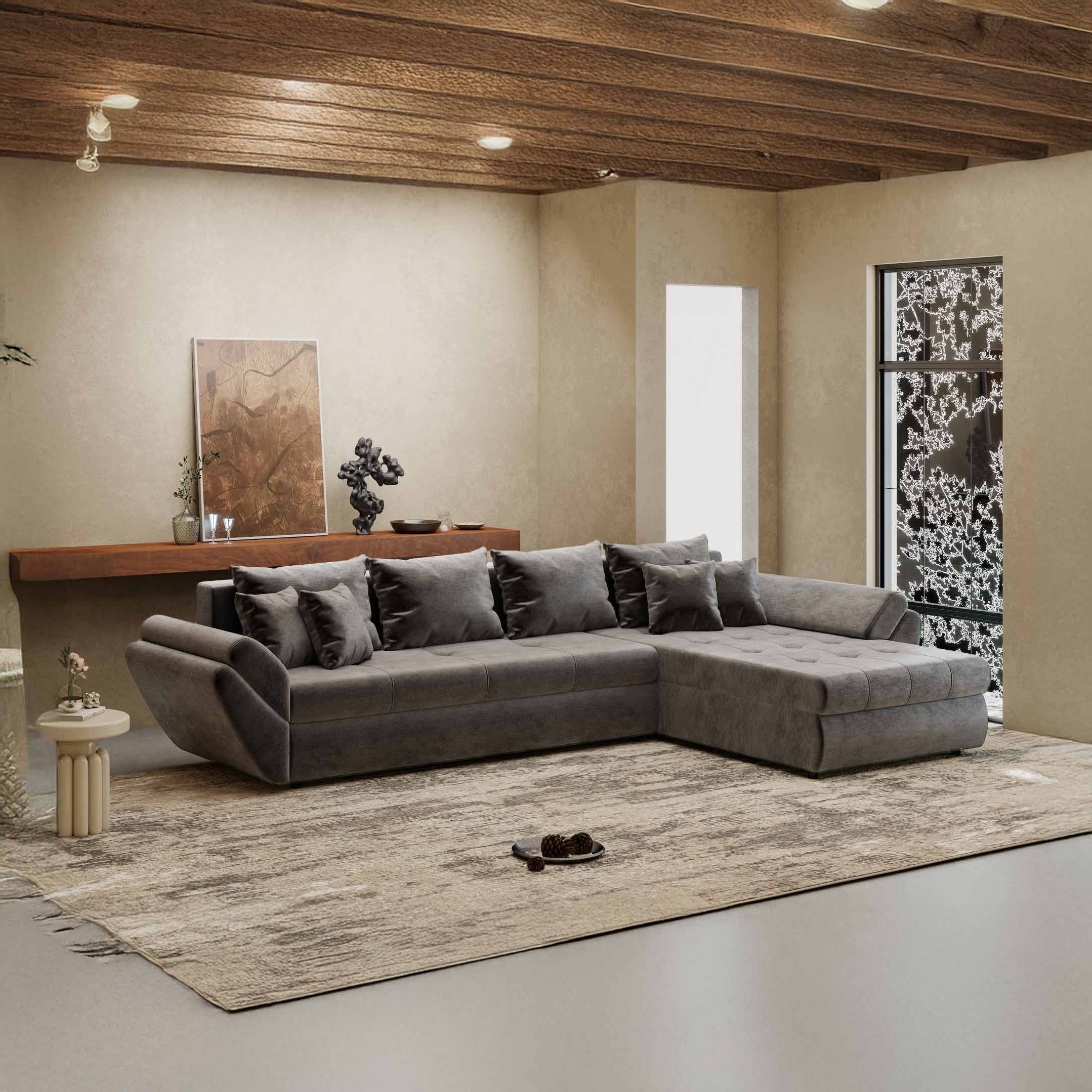 Colțar extensibil dumonde cu ladă de depozitare si sezut confortabil din spuma high-density, Loana XL Monolith Gri Antracit II 335x185 cm