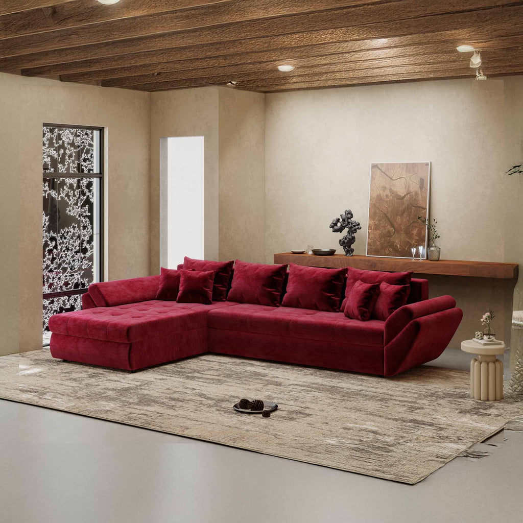 Colțar extensibil dumonde cu ladă de depozitare si sezut confortabil din spuma high-density, Loana XL Monolith Rosu 335x185 cm
