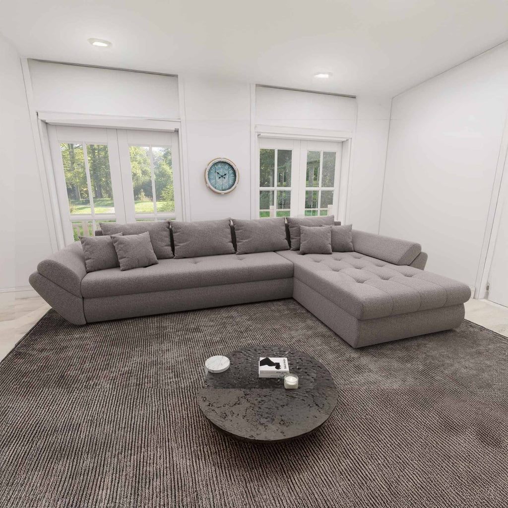 Colțar extensibil dumonde cu ladă de depozitare si sezut confortabil din spuma high-density, Loana XL Monte Gri 16 II 335x185 cm
