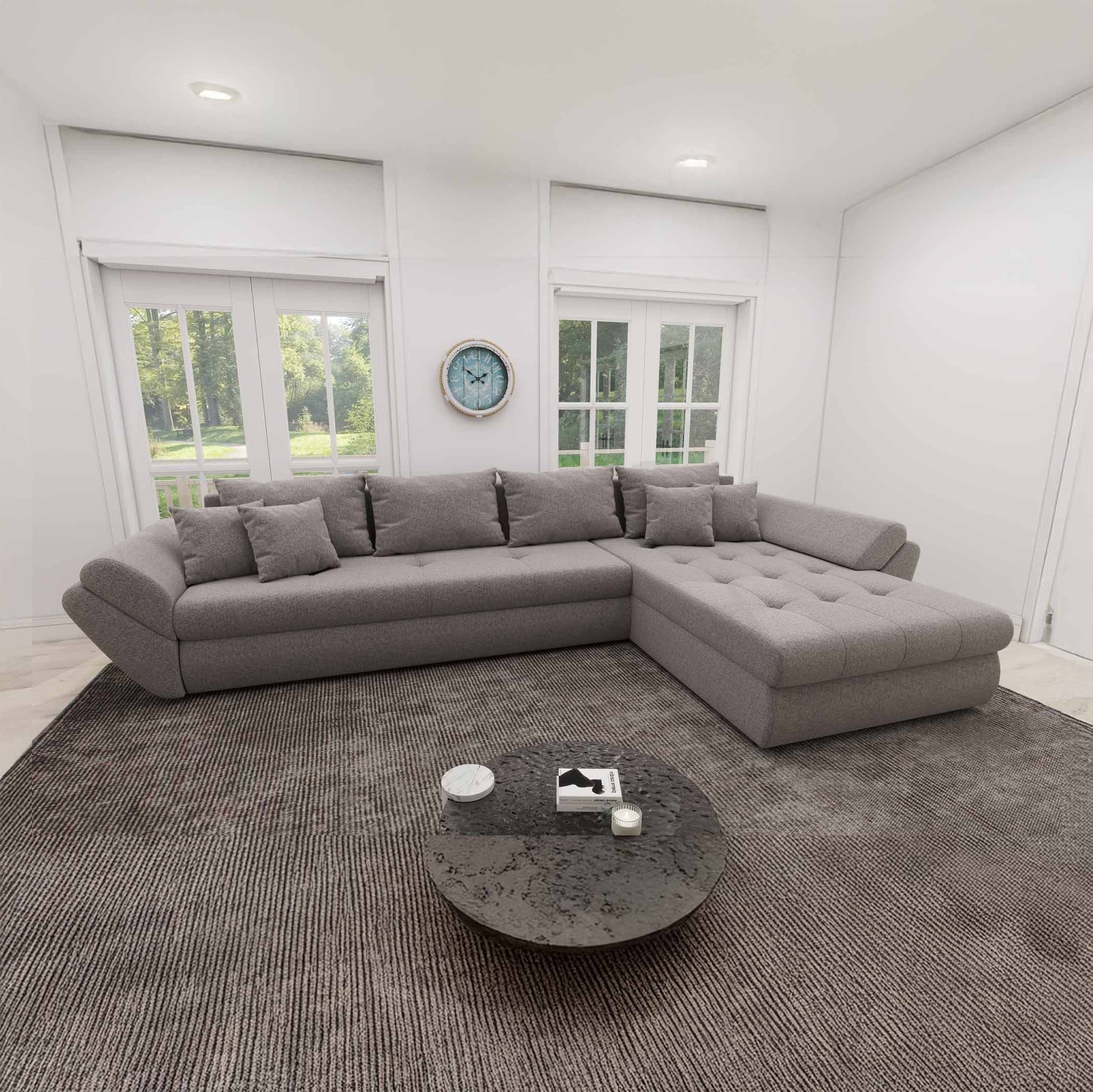 Colțar extensibil dumonde cu ladă de depozitare si sezut confortabil din spuma high-density, Loana XL Monte Gri 16 II 335x185 cm