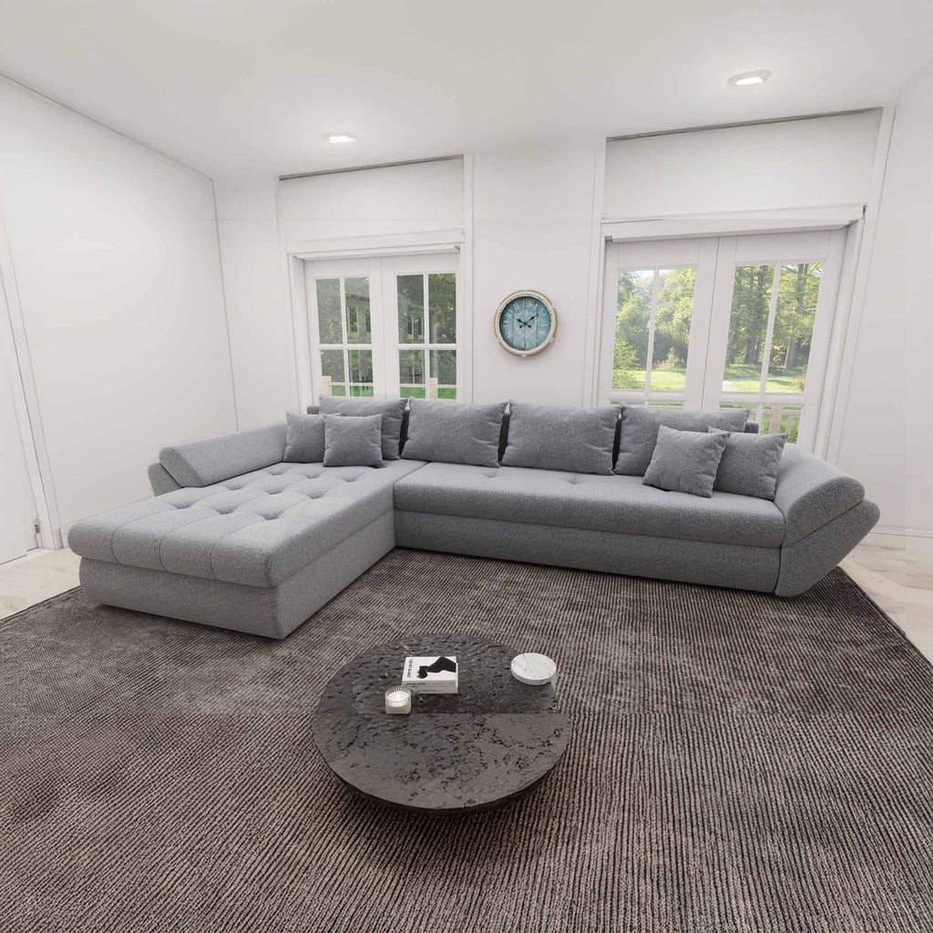 Colțar extensibil dumonde cu ladă de depozitare si sezut confortabil din spuma high-density, Loana XL Monte Gri 84 335x185 cm