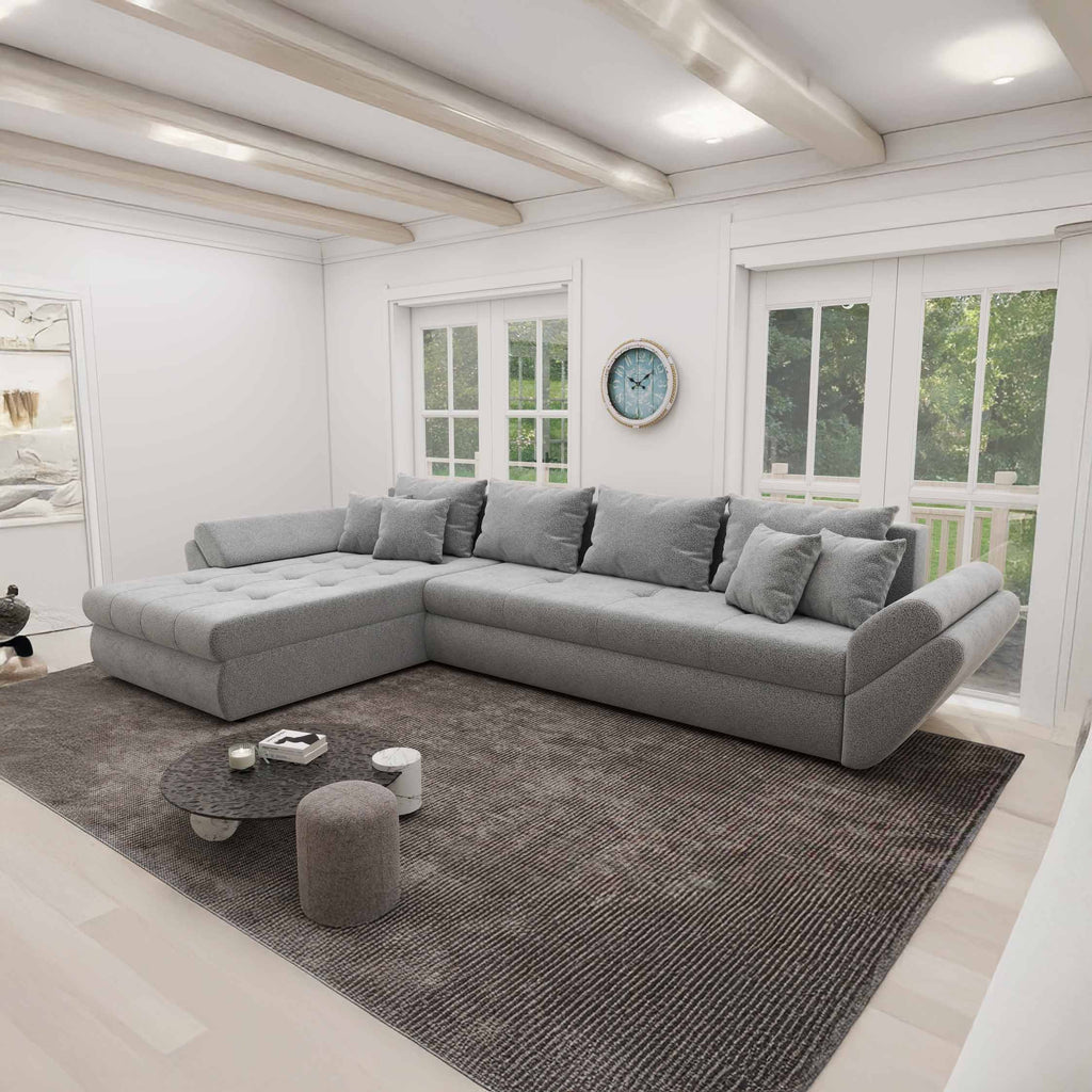 Colțar extensibil dumonde cu ladă de depozitare si sezut confortabil din spuma high-density, Loana XL Quelle Gri 83 335x185 cm
