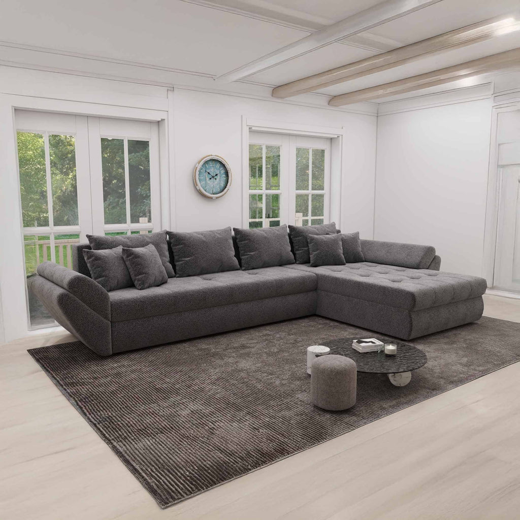 Colțar extensibil dumonde cu ladă de depozitare si sezut confortabil din spuma high-density, Loana XL Quelle Gri 92 II 335x185 cm