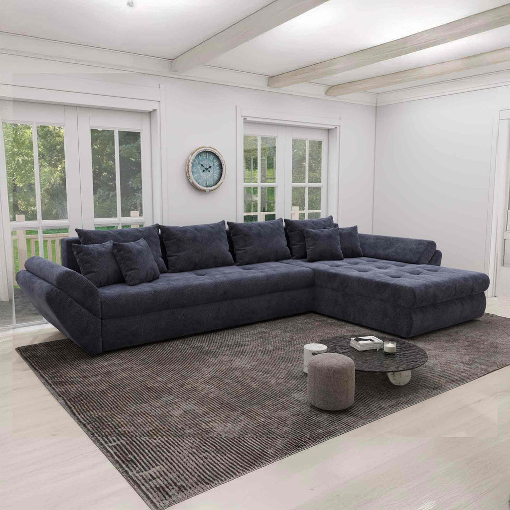 Colțar extensibil dumonde cu ladă de depozitare si sezut confortabil din spuma high-density, Loana XL Vibe Albastru II 335x185 cm