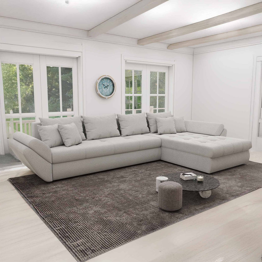 Colțar extensibil dumonde cu ladă de depozitare si sezut confortabil din spuma high-density, Loana XL Vibe Bej 03 II 335x185 cm