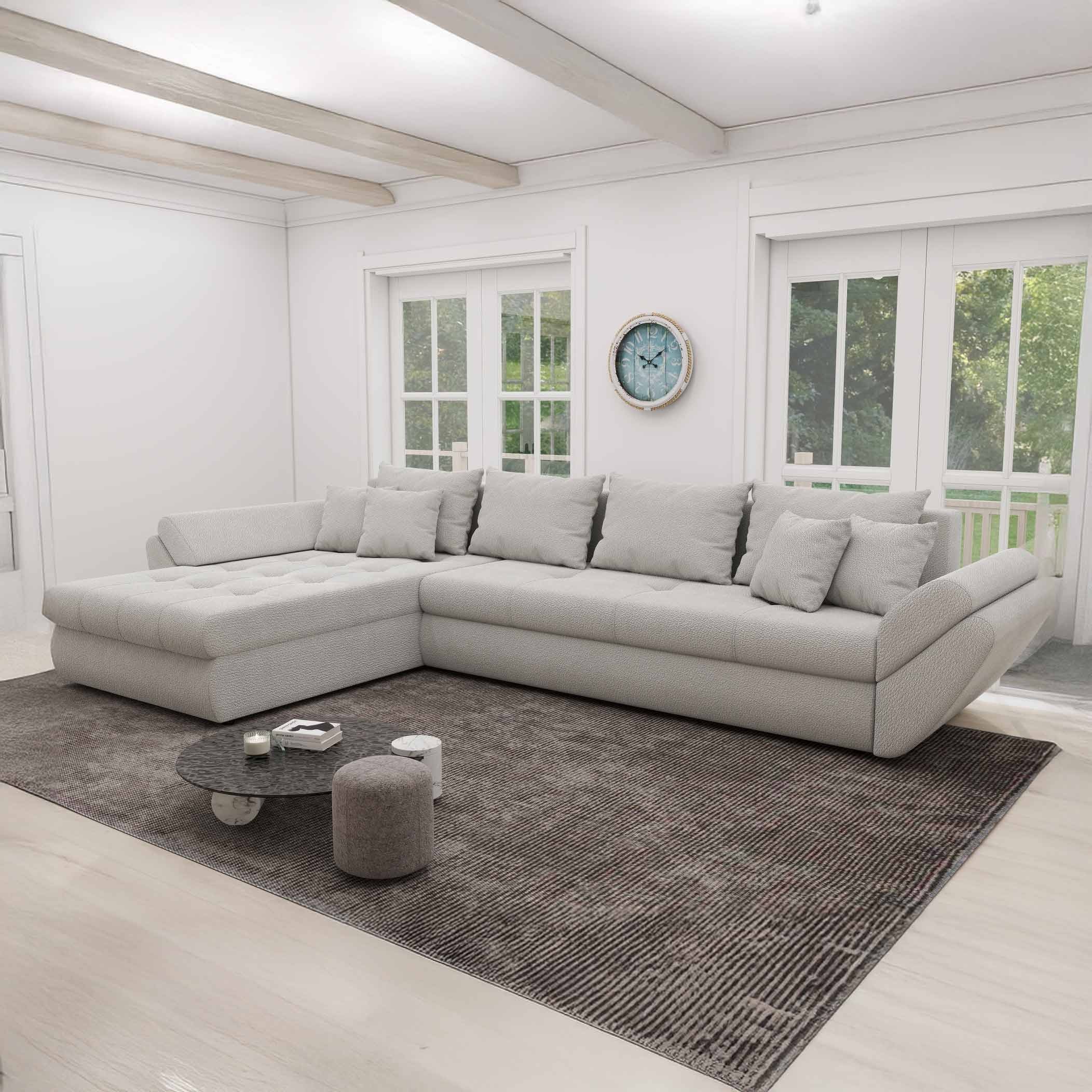 Colțar extensibil dumonde cu ladă de depozitare si sezut confortabil din spuma high-density, Loana XL Vibe Bej 03 335x185 cm
