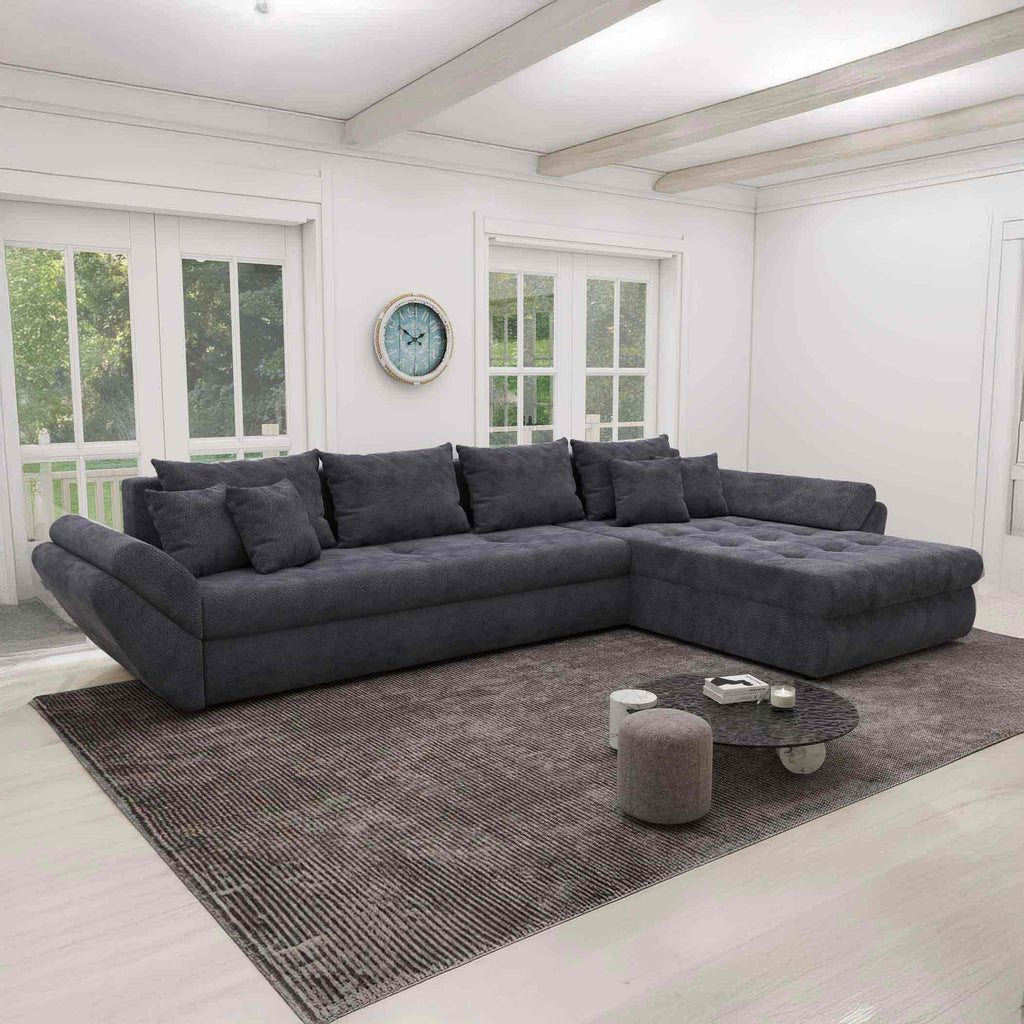 Colțar extensibil dumonde cu ladă de depozitare si sezut confortabil din spuma high-density, Loana XL Vibe Gri Antracit II 335x185 cm