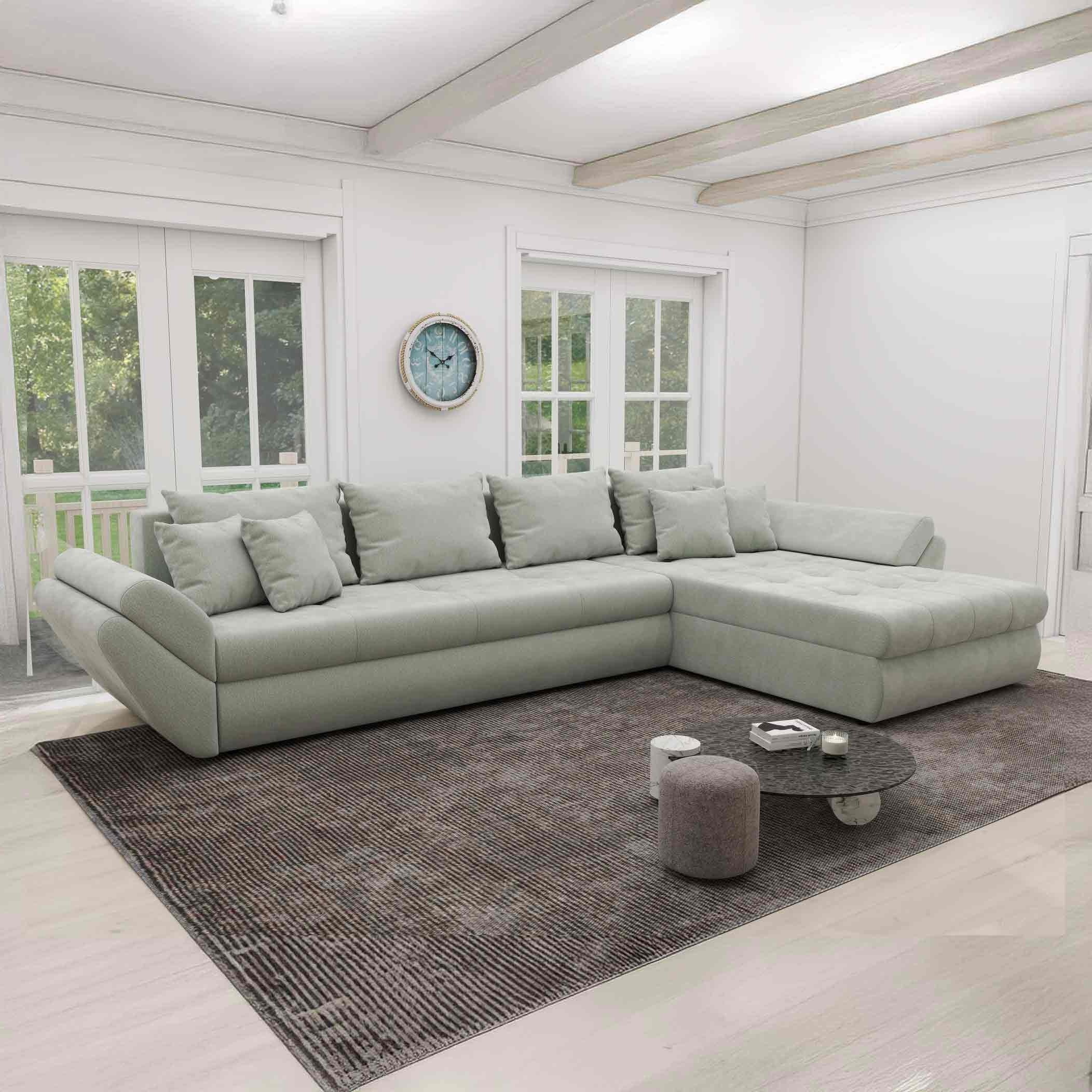 Colțar extensibil dumonde cu ladă de depozitare si sezut confortabil din spuma high-density, Loana XL Vibe Mint II 335x185 cm