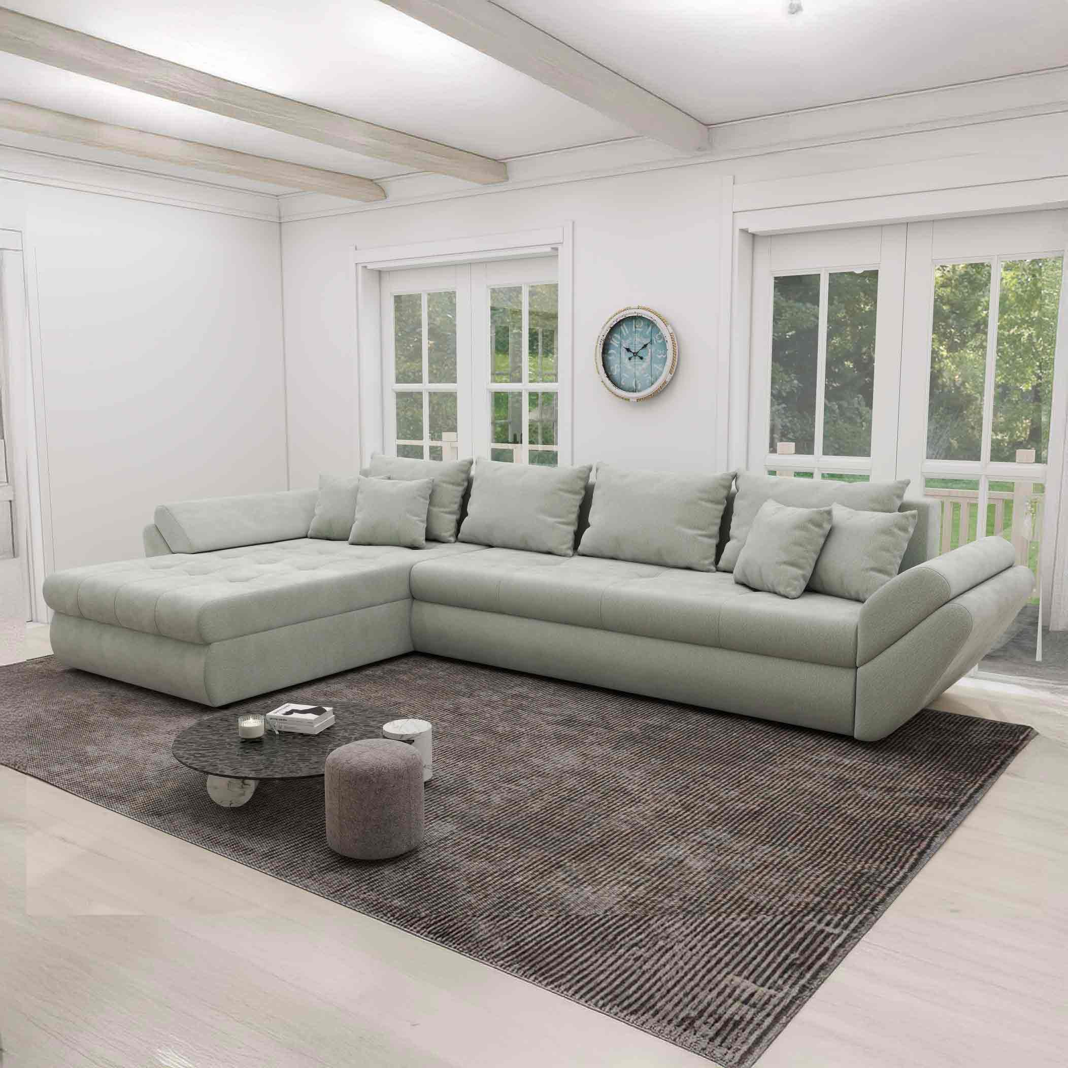 Colțar extensibil dumonde cu ladă de depozitare si sezut confortabil din spuma high-density, Loana XL Vibe Mint 335x185 cm