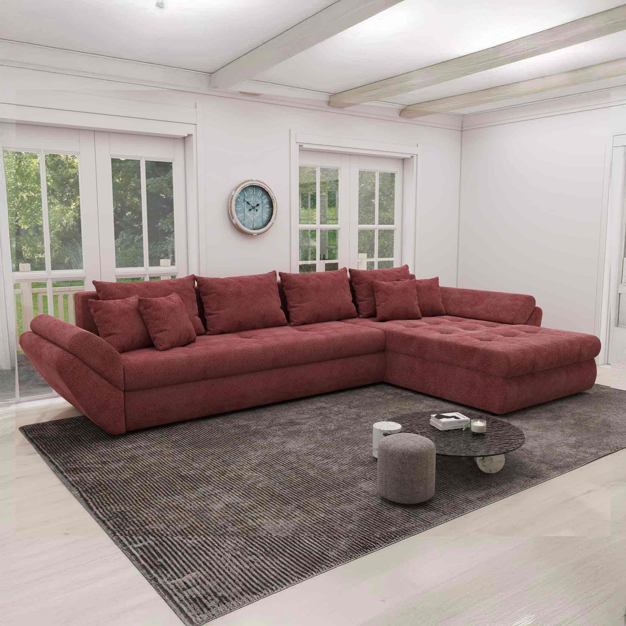 Colțar extensibil dumonde cu ladă de depozitare si sezut confortabil din spuma high-density, Loana XL Vibe Rosu II 335x185 cm