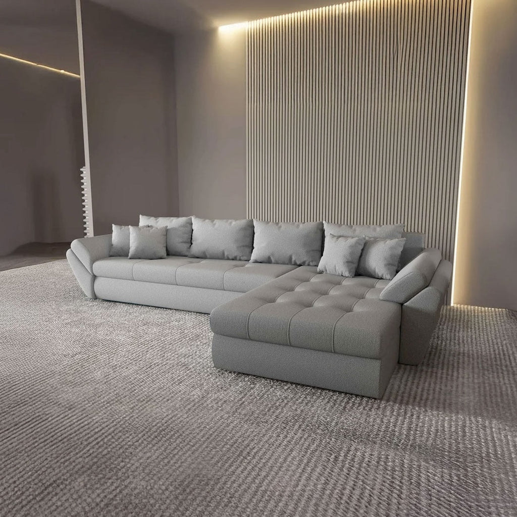 Colțar extensibil dumonde cu ladă de depozitare si sezut confortabil din spuma high-density, Loana XL Enjoy Gri II 335x185 cm