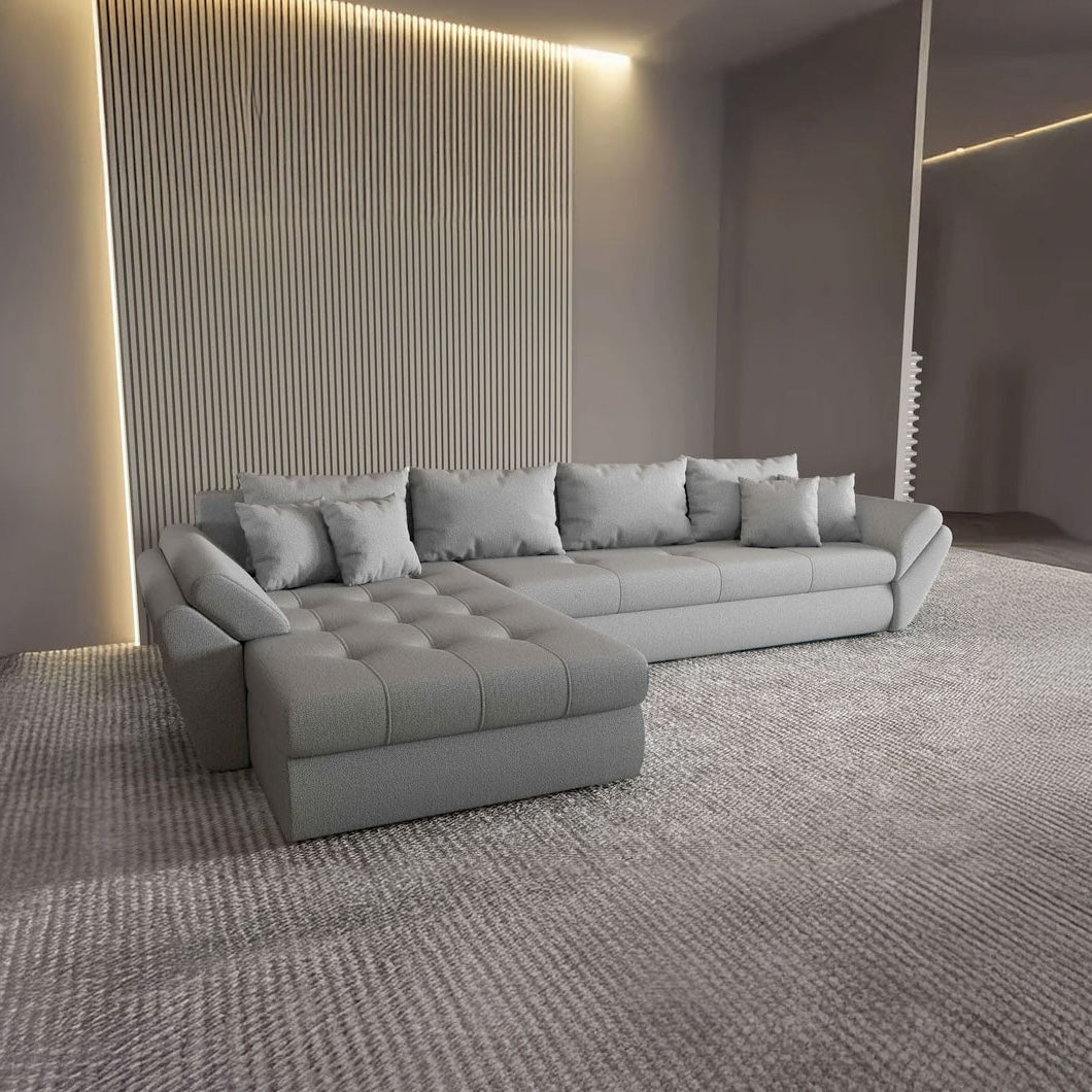 Colțar extensibil dumonde cu ladă de depozitare si sezut confortabil din spuma high-density, Loana XL Enjoy Gri 335x185 cm