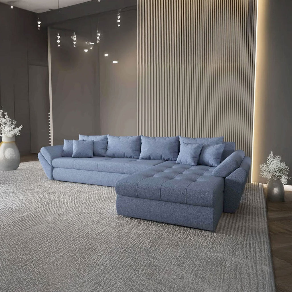 Colțar extensibil dumonde cu ladă de depozitare si sezut confortabil din spuma high-density, Loana XL Enjoy Albastru II 335x185 cm