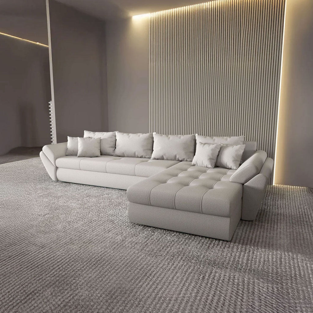Colțar extensibil dumonde cu ladă de depozitare si sezut confortabil din spuma high-density, Loana XL Enjoy Beige II 335x185 cm