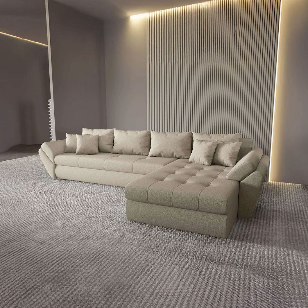 Colțar extensibil dumonde cu ladă de depozitare si sezut confortabil din spuma high-density, Loana XL Enjoy Camel II 335x185 cm