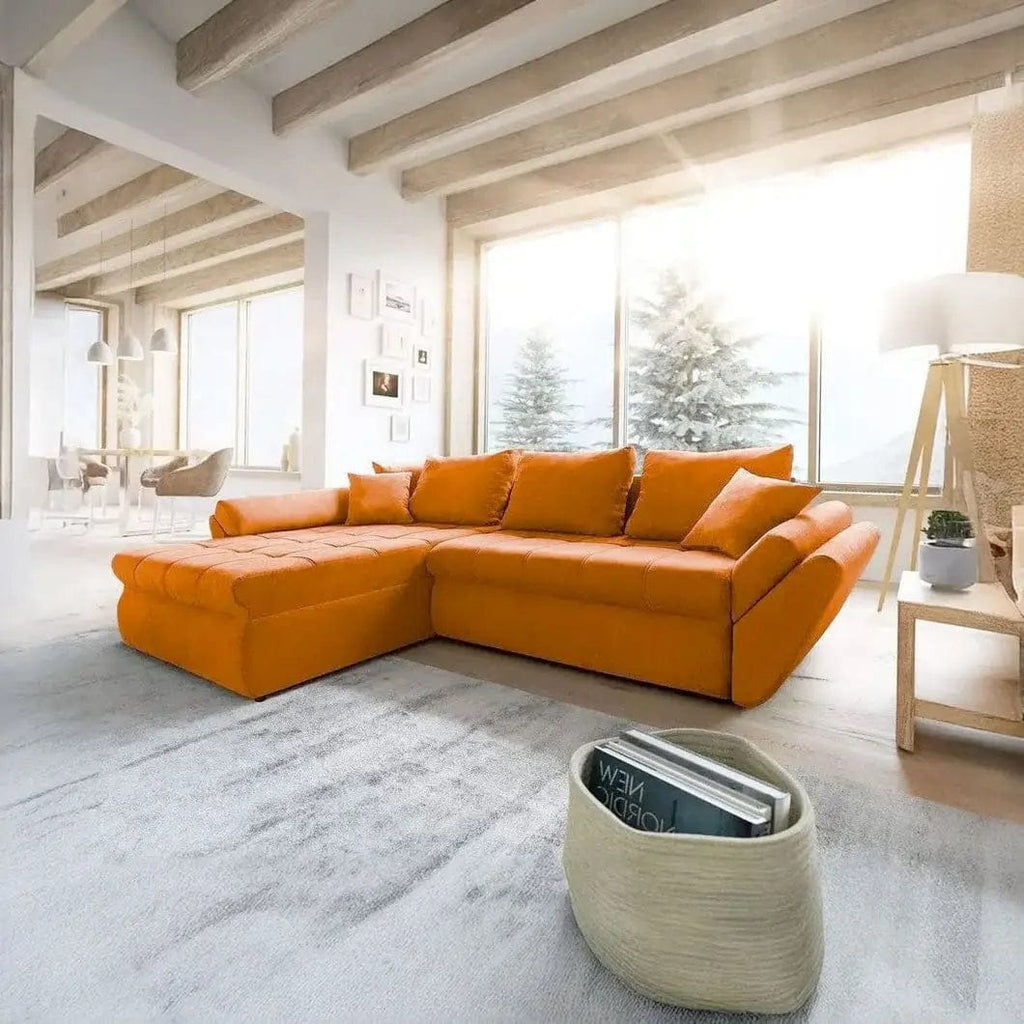 Colțar extensibil dumonde ladă de depozitare si sezut confortabil din spuma high-density, Loana Enjoy Orange 270x185 cm