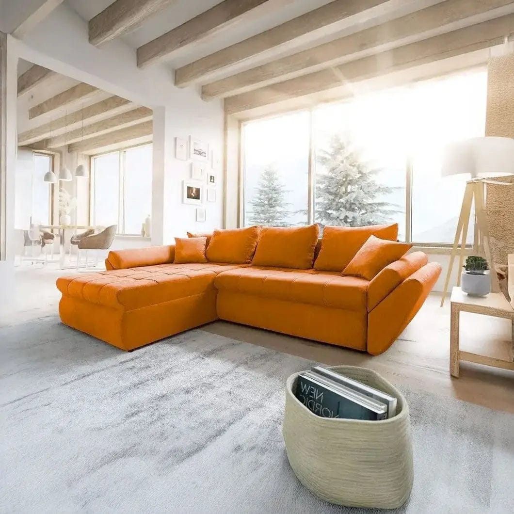 Colțar extensibil dumonde ladă de depozitare si sezut confortabil din spuma high-density, Loana Enjoy Orange 270x185 cm