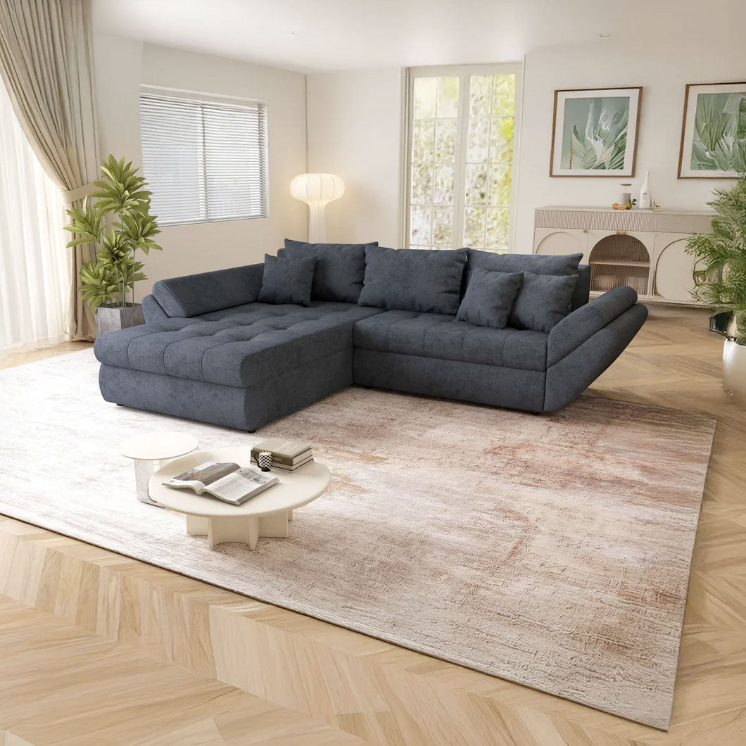 Colțar extensibil dumonde cu ladă de depozitare si sezut confortabil din spuma high-density, Loana Enjoy Antracit 270x185 cm