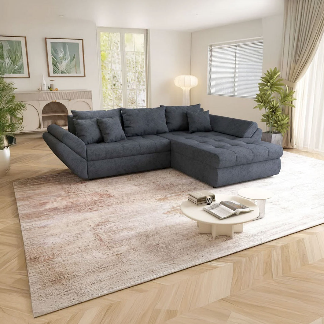Colțar extensibil dumonde cu ladă de depozitare si sezut confortabil din spuma high-density, Loana Enjoy Antracit II 270x185 cm