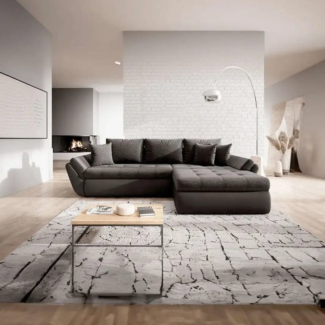 Colțar extensibil dumonde cu ladă de depozitare si sezut confortabil din spuma high-density, Loana Magma Black 270x185 cm