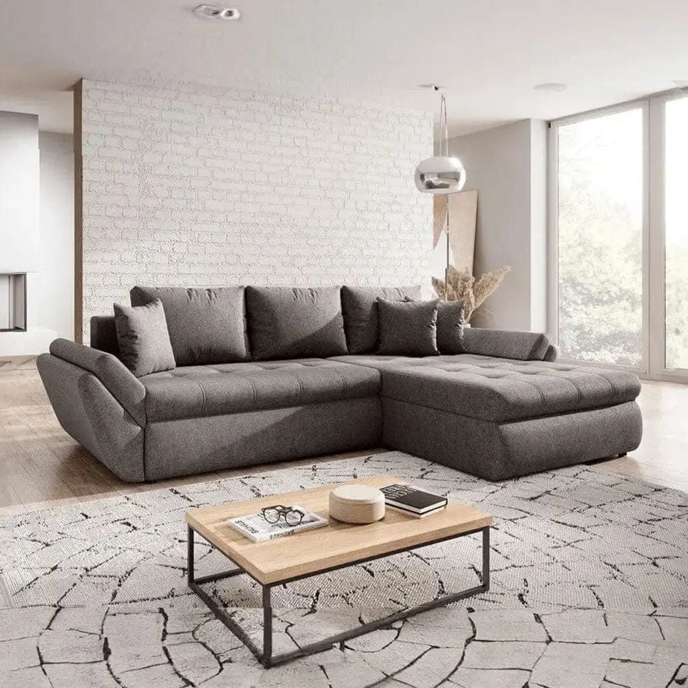 Colțar extensibil dumonde cu ladă de depozitare si sezut confortabil din spuma high-density, Loana Enjoy Kaki 270x185 cm