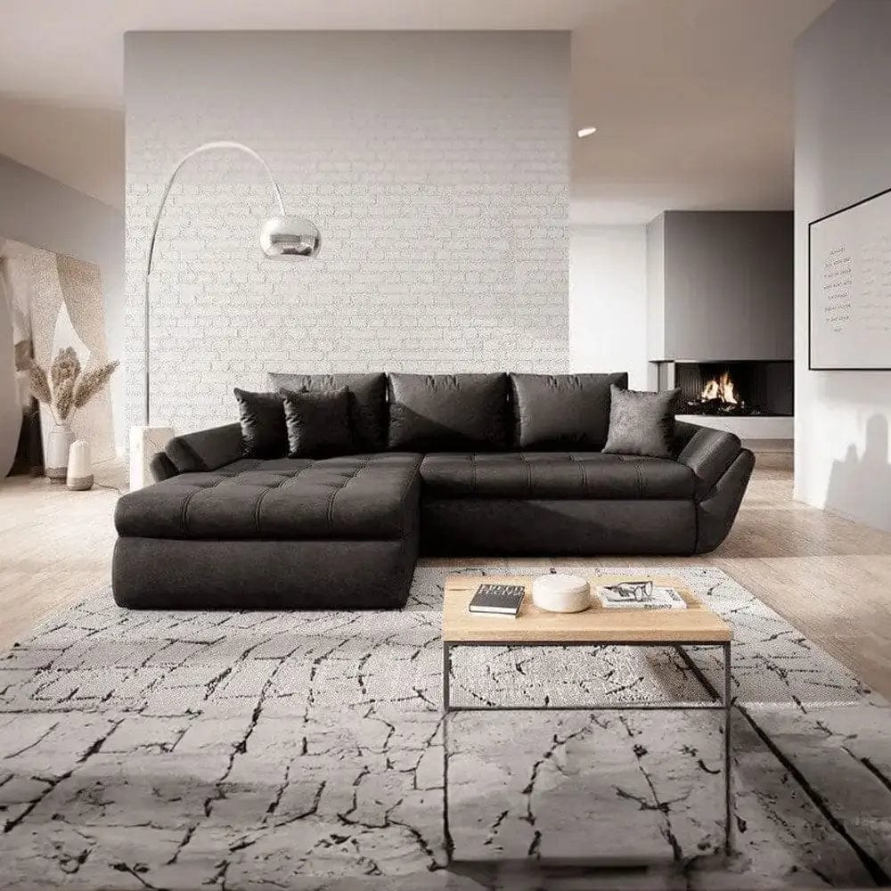 Colțar extensibil dumonde cu ladă de depozitare si sezut confortabil din spuma high-density, Loana Madagaskar Black 270x185 cm