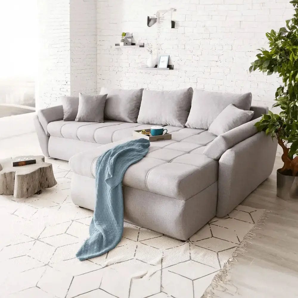 Colțar extensibil dumonde cu ladă de depozitare si sezut confortabil din spuma high-density, Loana Enjoy Grey II 270x185 cm
