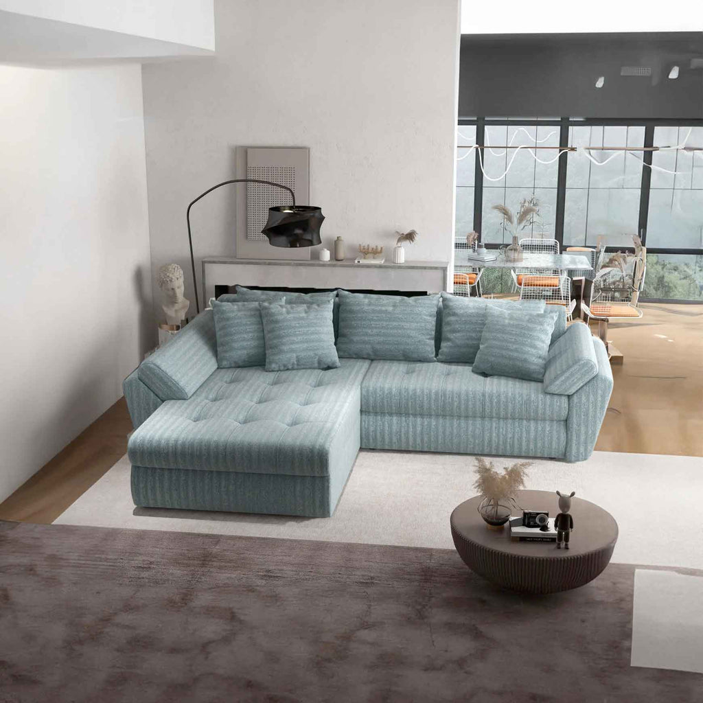 Colțar extensibil dumonde cu ladă de depozitare si sezut confortabil din spuma high-density, Loana Mint Ambience 270x185 cm