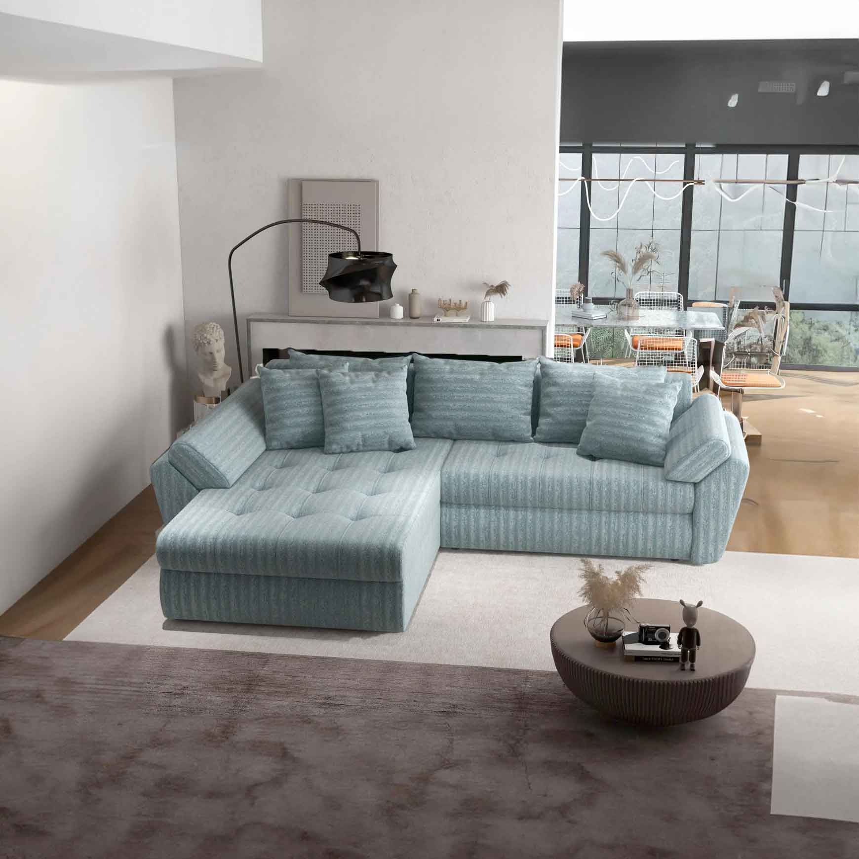 Colțar extensibil dumonde cu ladă de depozitare si sezut confortabil din spuma high-density, Loana Mint Ambience 270x185 cm