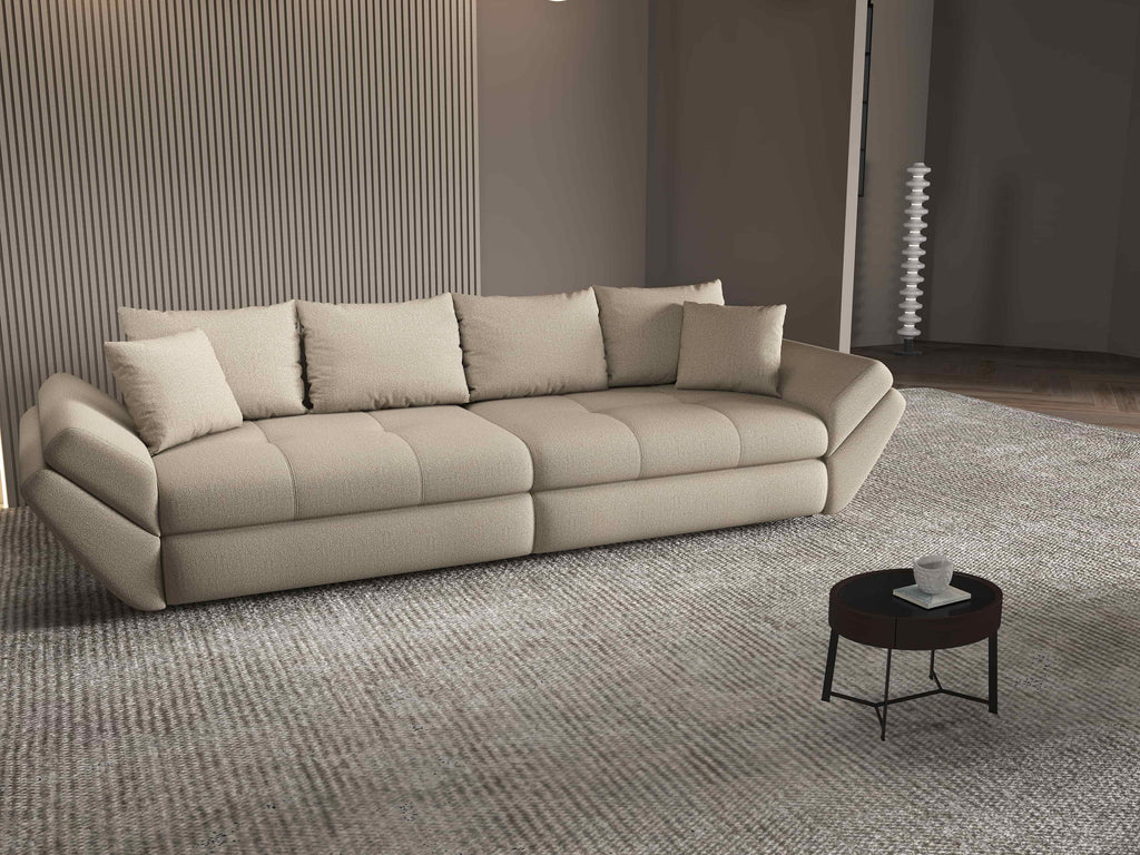 Canapea extensibilă dumonde cu ladă de depozitare si sezut confortabil din spuma high-density, Loana Enjoy Camel 300x100 cm