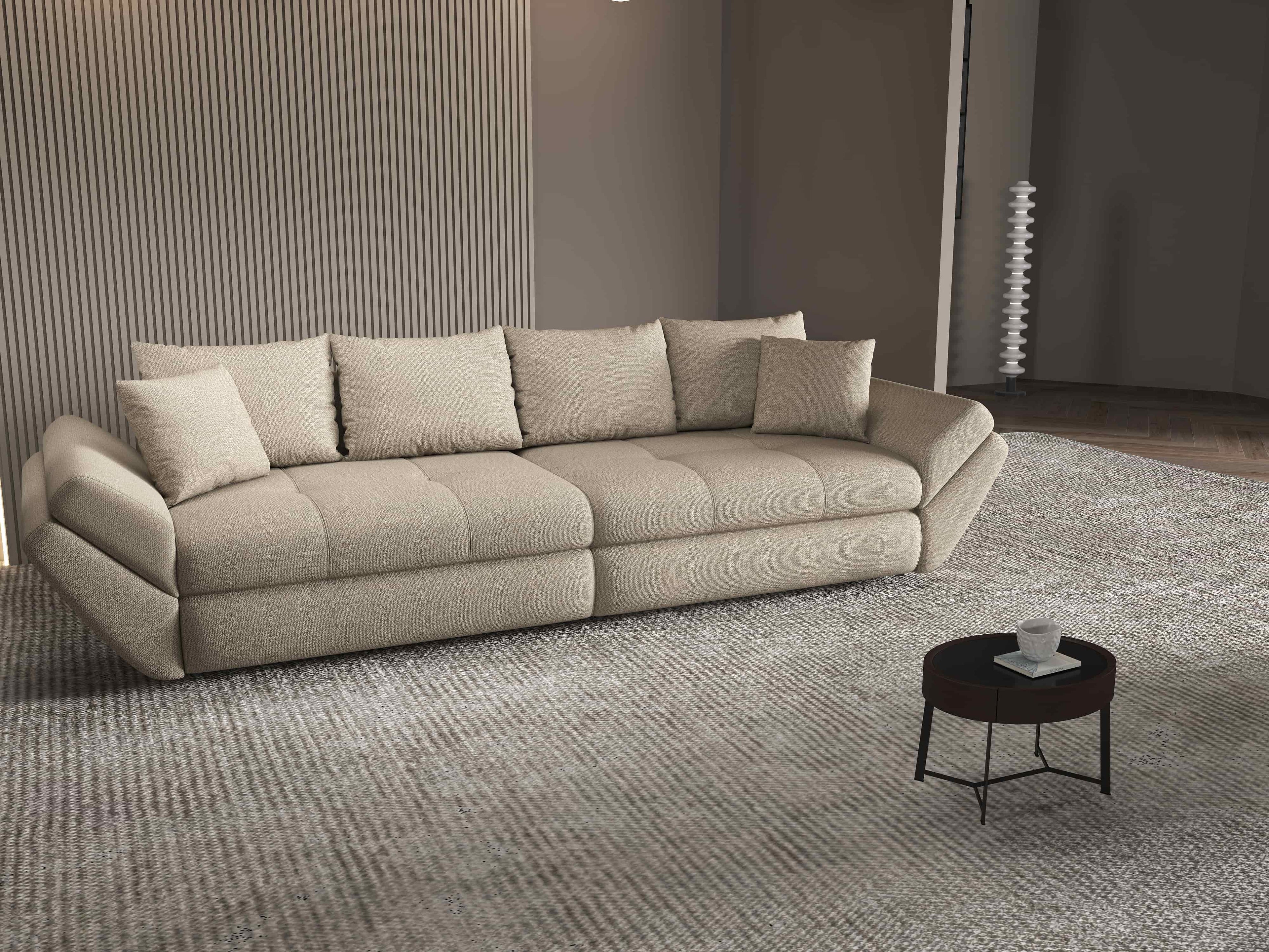 Canapea extensibilă dumonde cu ladă de depozitare si sezut confortabil din spuma high-density, Loana Enjoy Camel 300x100 cm