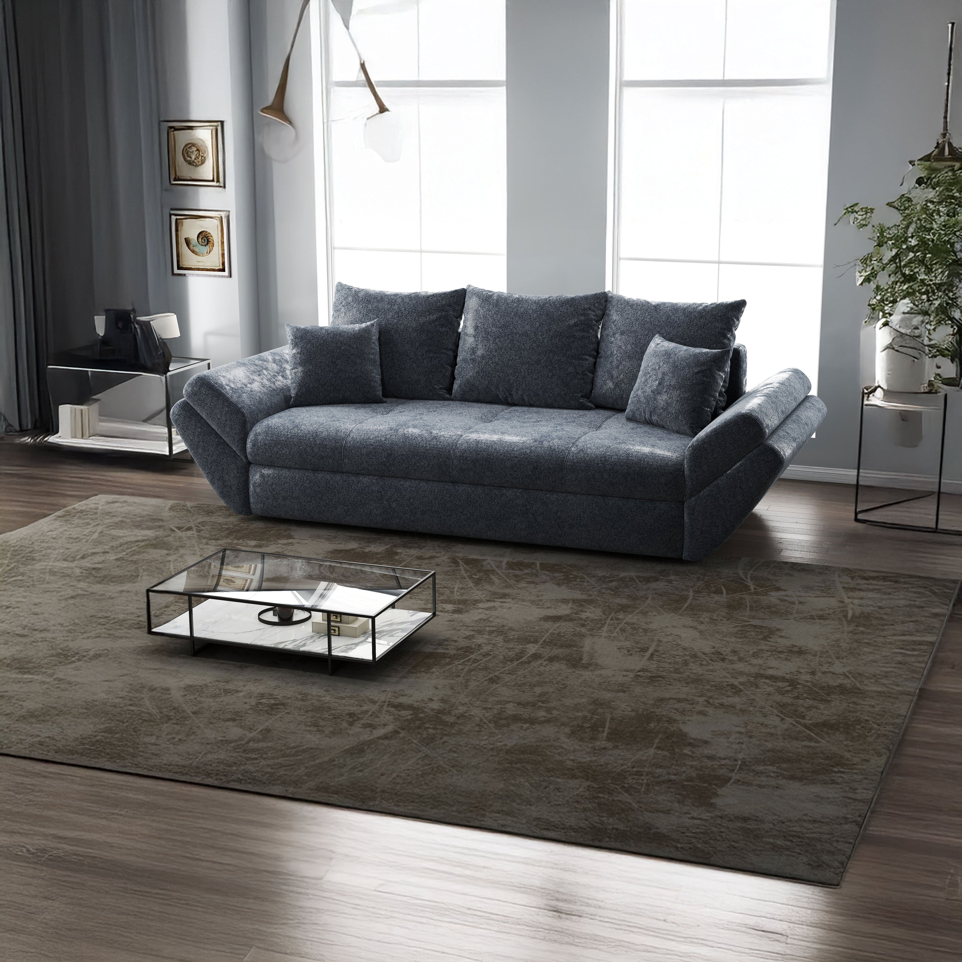 Canapea extensibilă dumonde cu ladă de depozitare si sezut confortabil din spuma high-density, Loana Euphoria Grafit 250x100 cm